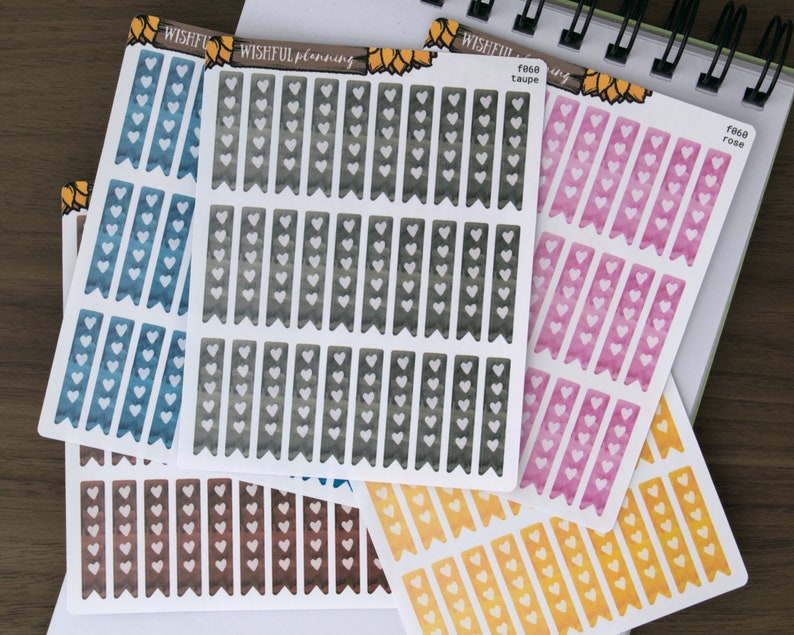 Watercolor Planner Stickers Heart Medium Check Flag Functional Sticker 5 mm Bujo Wishful Planning f054-M
