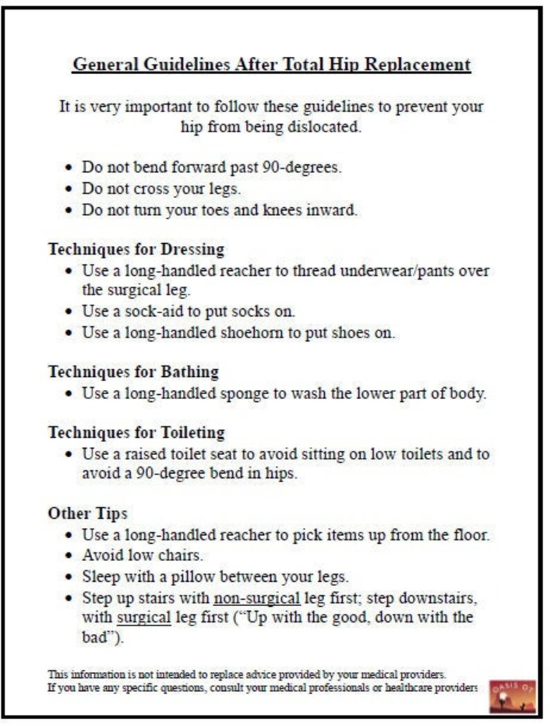 Patient Handout Posterior Hip Precautions Etsy