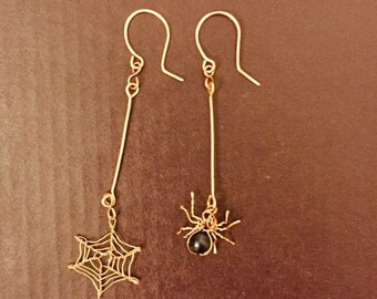spider and web dangling earring
