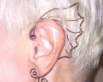 dragon wing earcuffs, handmade copper wire dragonwing earcuff,