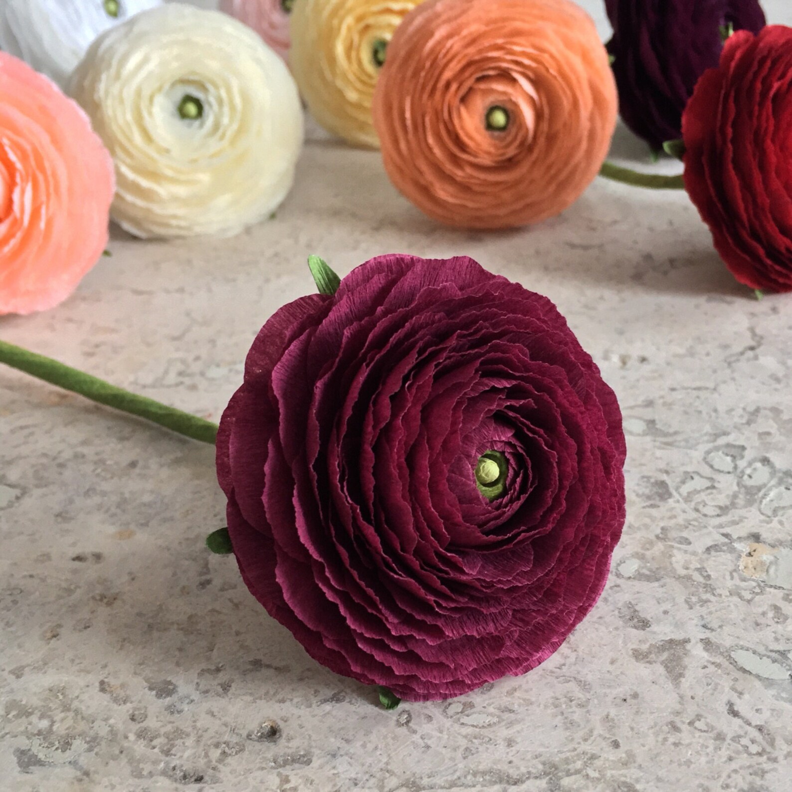 Crepe Paper Ranunculus Single Stem Wedding Flowers Home Etsy
