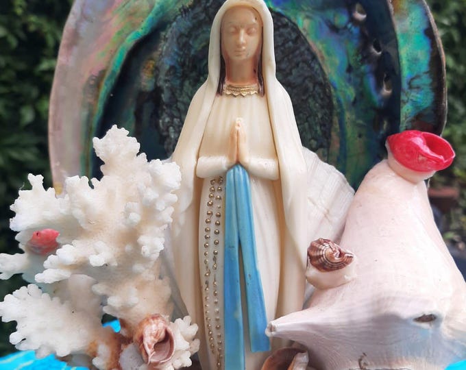 Virgin Mary Shell Vintage Virgin Mary Shell Grotto Table Lamp Religious Kitsch Lady of ...