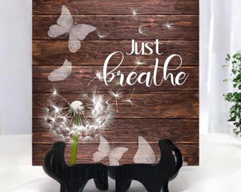 Carrelage céramique décoratif Just Breathe : papillon et pissenlits, décoration de table motivante pour bureau à domicile, cadeau inspirant