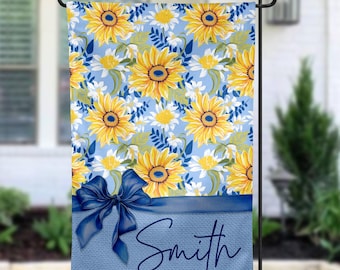 Personalized Sunflower Garden Flag, Spring Summer Yard Decor, Welcome Porch Sign, New Home Gift, Sunflower Gifts