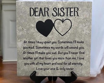 Personalized Ceramic Tile, Sister Gift, "Dear Sister" Poem, Heart Design, Birthday I love you SisterApology Gift