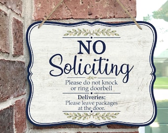 No Soliciting, Do Not Knock Or Ring Doorbell Sign, Farmhouse Leave Packages Front Door Hanger, Dark Blue Green Floral Do Not Disturb