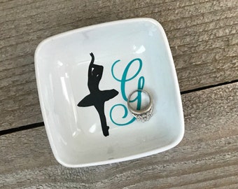 Ballet Dancer, Birthday Gifts, Dancer Gift, Jewelry Holder, Dance recital, Monogrammed Jewelry Dish, Gifts for Her, Personalized Ring Dish