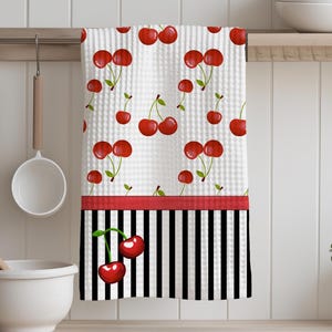 Cherry Kitchen Dish Tea Towel, Cute Fruit Kitchen Towel, Red Cherries Kitchen Decor, New Home Gift, Birthday Gift Friend, Cherry Decor