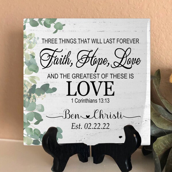 Faith Hope Love, Corinthians, Wedding Day Gift, Bride To Be Gift, Bridal Shower Gift, Gift for Couple, Engagement Party, Anniversary Gift