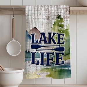 Lake Life Kitchen Towel & Pot Holders, Lake Life Cabin Home Decor, Lake House Hostess Gift, Lake Themed Kitchen, Life Better at the Lake