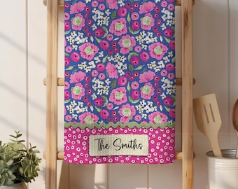 Personalized Spring Floral Kitchen Dish Towel with Name: Housewarming Gift, Custom Name Potholders- Oven Mitt, Pot Holder, Towel Set