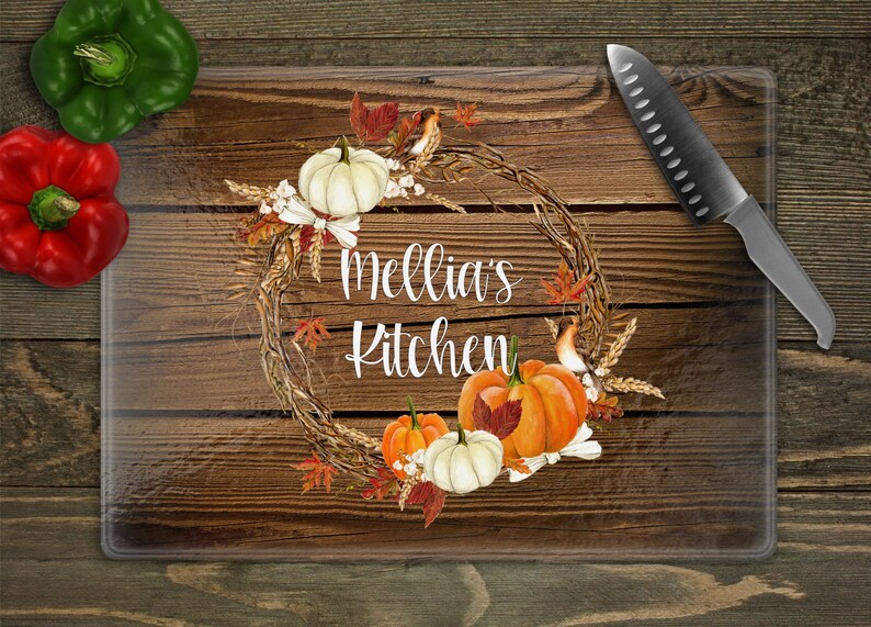 Custom Fall Glass Cutting Board Fall Kitchen Sign Etsy