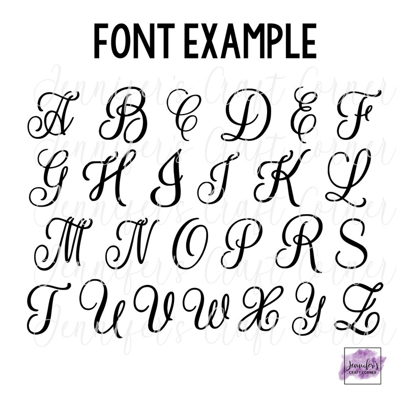 May include: A black and white image showing a font example with all the letters of the alphabet in a cursive script style.