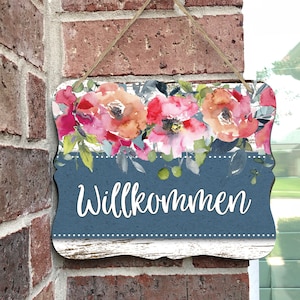 Willkommen Front Door Decor, Welcome Door Hanger, Housewarming Welcome Sign, Floral Sign, Front Door Sign, Spring Decor, New Home Decor