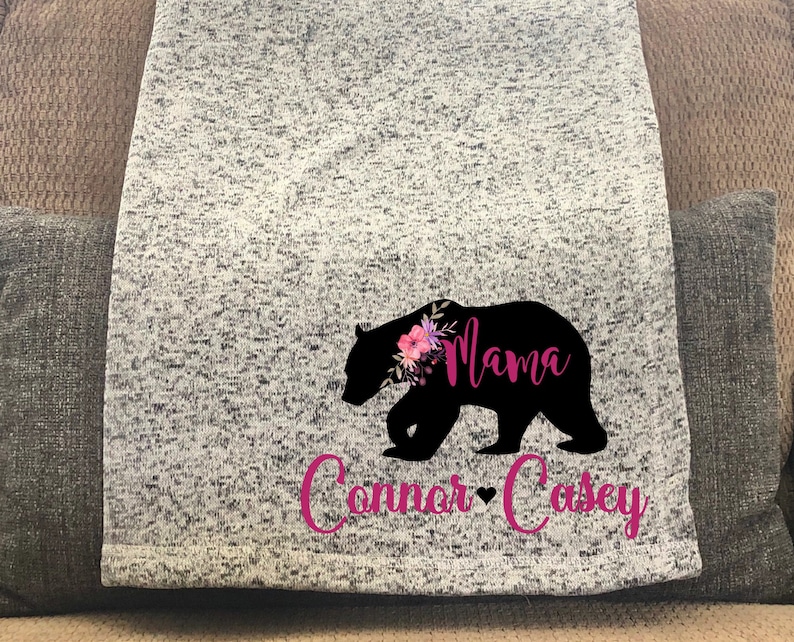 Mama Bear Throw, Personalized Blanket, Gift for Mom, Gift for Mama, New Mom Gift, Mother's Birthday Gift, Mother's Day Gift, Mama Bear image 2