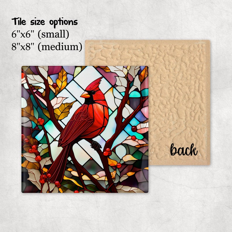 Cardinal Stained Glass Ceramic Tile, Cardinal Gifts, Bird Lover Gift, Birthday Gift Wife, Christmas Gift Her, Cardinal Memorial, Garden Tile image 3