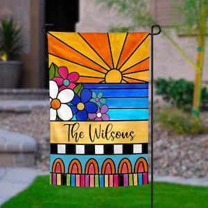 Personalized Home Garden Flag, Last Name Welcome Flag, Summer Yard Decor, Welcome Patio Sign, Housewarming Gift, Bright Colorful Decor