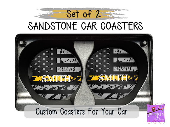 Thin Gold Line Flag Car Coasters Yellow Line Flag 911 Dispatcher