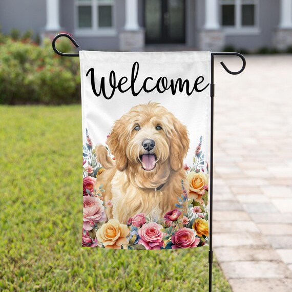 Golden Doodle Welcome Flag, Goldendoodle Lover, Goldendoodle Mom Gift, Spring Garden Flag, Spring Patio Decor, Housewarming Gift