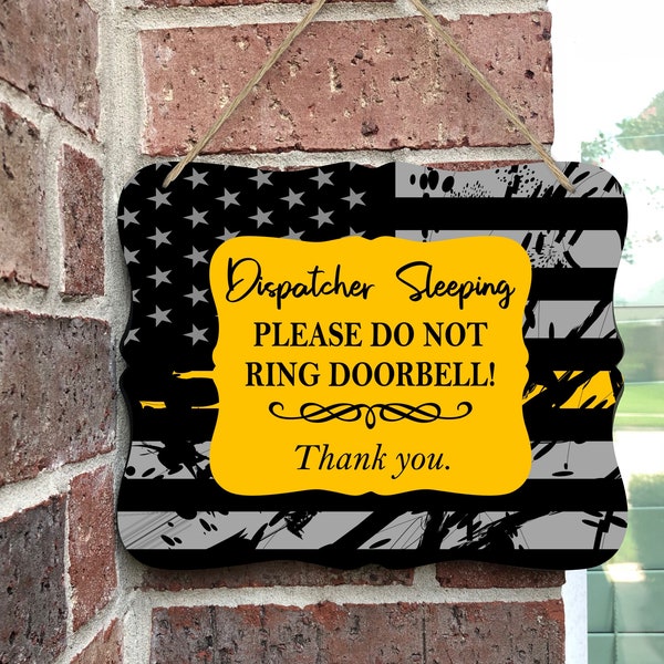 Door Sign for Dispatcher, Sleeping First Responder, Night Shift Worker Sign, Sleeping Do Not Ring Bell, Sleeping 911 Operator, Yellow Line