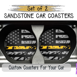 Thin Gold Line Flag Car Coasters, Yellow Line Flag, 911 Dispatcher Gift, Emergency Dispatcher, Birthday Gift Idea, Police Fire Dispatcher