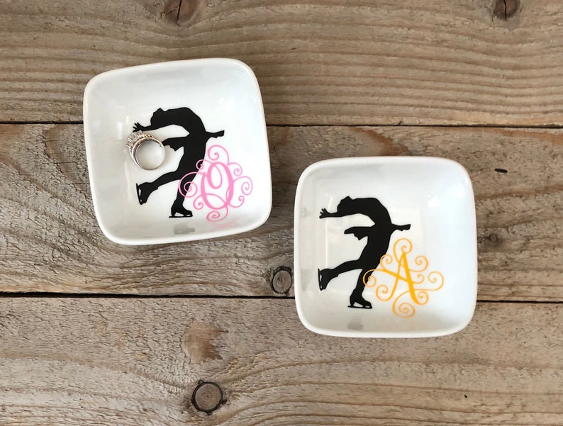 Monogrammed Jewelry Ring Dish, Gifts for Ice Skater, Skating Gifts, Recital gifts, Figure Skating, Personalized Ring Dish, Coach Gifts image 1