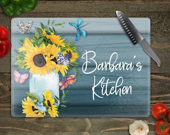 Personalized Sunflower Cutting Board, Butterfly Kitchen Decor, Birthday Gift for Her, Birthday Gift for Wife, Christmas Gift For Her, Spring