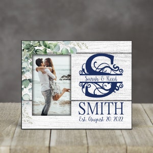 Personalized Last Name Picture Frame, Wedding Gift Idea, Eucalyptus Table Frame, Bridal Shower Gift, Gift for Bride, Established Sign