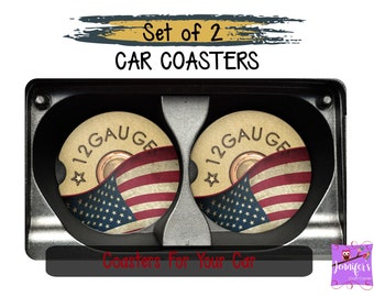 12 Gauge American Flag Car Coaster Set, Father's Day Gift, Husband Birthday, Gift for Man, Coasters for Son, New Car Gift, Hunter Gifts