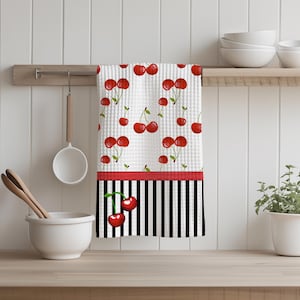 Cherry Kitchen Dish Tea Towel, Cute Fruit Kitchen Towel, Red Cherries Kitchen Decor, New Home Gift, Birthday Gift Friend, Cherry Decor