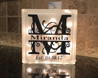 Personalized Night Light, Monogrammed Light Box, Frosted Glass Box, Wedding Gift, Gift for Her, Light Box Sign, Monogrammed Gift