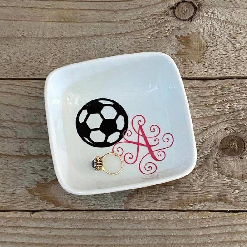 Monogrammed Jewelry Dish, Soccer Gift Ideas, Ring Dish, Personalized Ring Dish, Gift for Soccer Player, Coach Gifts, Girls Soccer Team Gift image 1