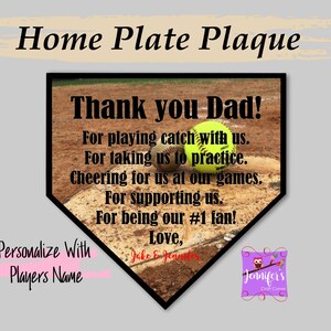 Custom Baseball Plaque, Personalized Home Plate Sign, Thank You Dad Sign, Father's Day Gift, Birthday Gift for Him, Gift for My Dad image 2