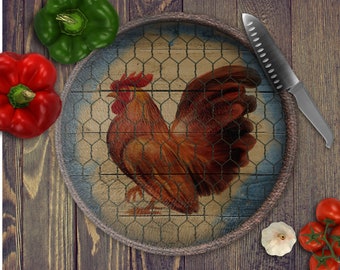 Rooster Round Cutting Board, Rooster Kitchen Decor, Farmhouse Kitchen, Gift for Mom, Mother's Day Gift, Gift To My Wife, Gift for New Home