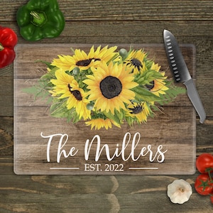 Personalized Sunflower Cutting Board, Sunflower Kitchen, Floral Decorative Cutting Board, Charcuterie Board, Birthday Gift Her, Couple Gift