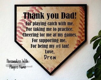 Custom Baseball Plaque, Personalized Home Plate Sign, Thank You Dad Sign, Father's Day Gift, Birthday Gift for Him, Gift for My Dad
