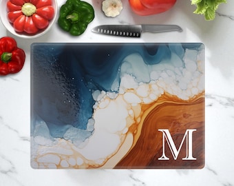 Monogram Faux Marble Glass Cutting Board: Kitchen Counter Decor Gift, Couple  Housewarming Gift