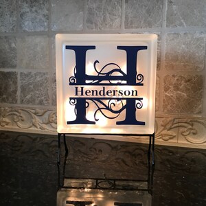 Personalized Night Light, Monogrammed Light Box, Frosted Glass Box, Wedding Gift, Gift for Her, Light Box Sign, Monogrammed Gift Light w/ Black Stand