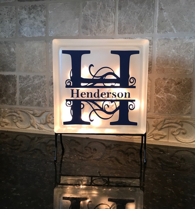 Personalized Night Light, Monogrammed Light Box, Frosted Glass Box, Wedding Gift, Gift for Her, Light Box Sign, Monogrammed Gift Light w/ Black Stand