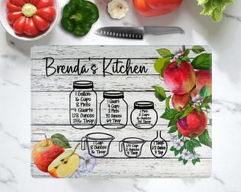 Personalized Apple Kitchen Conversion Chart Glass Cutting Board: Red New Home Countertop Decor,