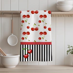 Cherry Kitchen Dish Tea Towel, Cute Fruit Kitchen Towel, Red Cherries Kitchen Decor, New Home Gift, Birthday Gift Friend, Cherry Decor