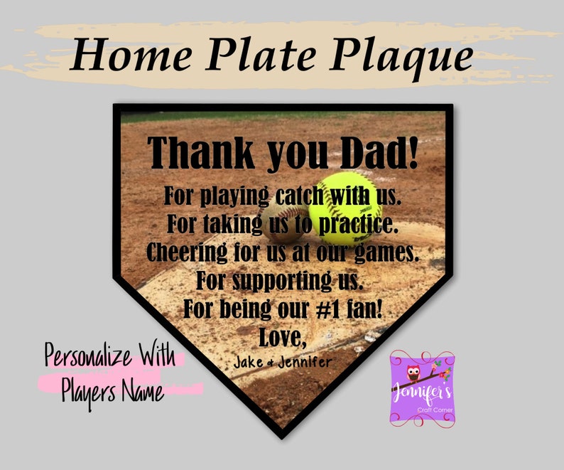 Custom Baseball Plaque, Personalized Home Plate Sign, Thank You Dad Sign, Father's Day Gift, Birthday Gift for Him, Gift for My Dad image 1