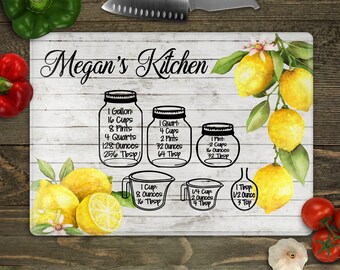 Personalized Lemon Glass Cutting Board, Lemon Kitchen Decor, Friend Birthday Gift,  House Warming Gift, Christmas Gift Women, Gifts For Mom