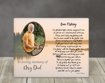 Gone Fishing Personalized Memorial Photo Frame: Remembrance Grievances Funeral Gift, In Memory Of Dad