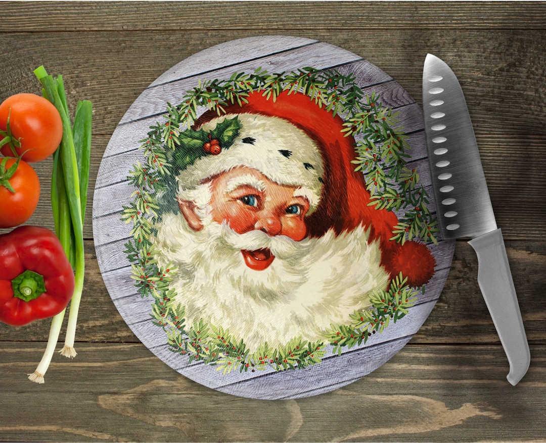 Classic Santa Glass Cutting Board Holiday Cutting Board Etsy