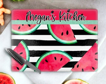 Personalized Glass Cutting Board, Summer Kitchen Decor, Watermelon Gifts, Hostess Gifts, Mom Gifts, Birthday Gift Her, Charcuterie Board