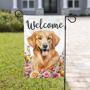 Golden Retriever Welcome Flag, Golden Retriever Lover Gift, Golden Mom Gift, Spring Garden Flag, Spring Patio Dog Decor, Housewarming Gift