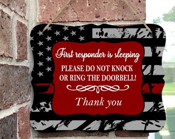 Thin Red Line Flag, Sleeping First Responder, Night Shift Fireman Sign, Sleeping Do Not Ring Bell, Door Sign for Firefighter, Door Wreath