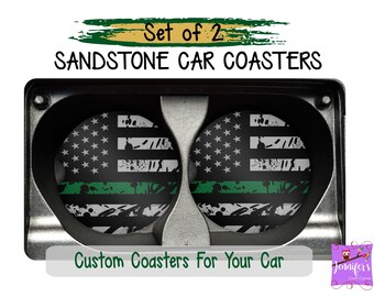 Thin Green Line Car Coaster Set, Green Line Flag, Green Lives Matter, Army Support, Army, Gift for Veterans, Gift for United States Army