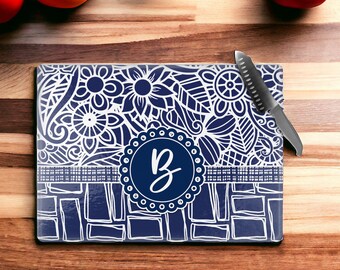 Monogrammed Cutting Board, Blue Kitchen Decor, Birthday Gift Friend, Couple Wedding Gift, Christmas Gift Her, Gifts For Home